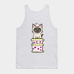 Funny siamese cat jumping out of a cake Tank Top